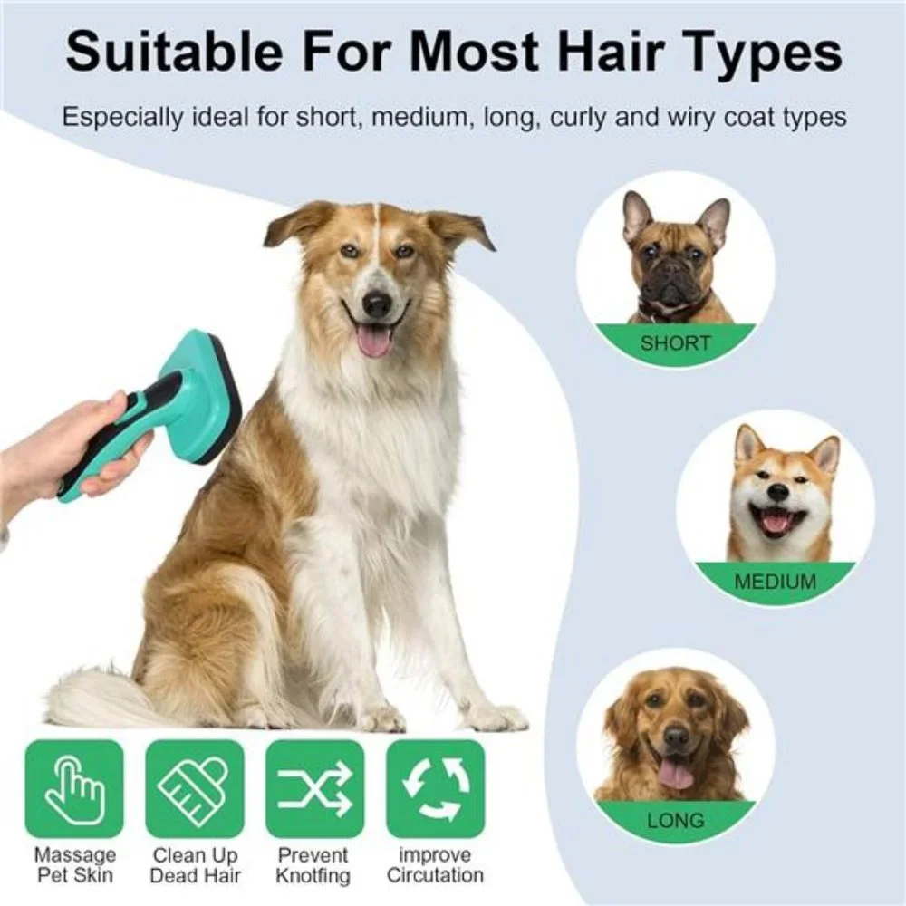 Self cleaning Slicker Brush, Shedding and Grooming tool for Pets, Aqua Green